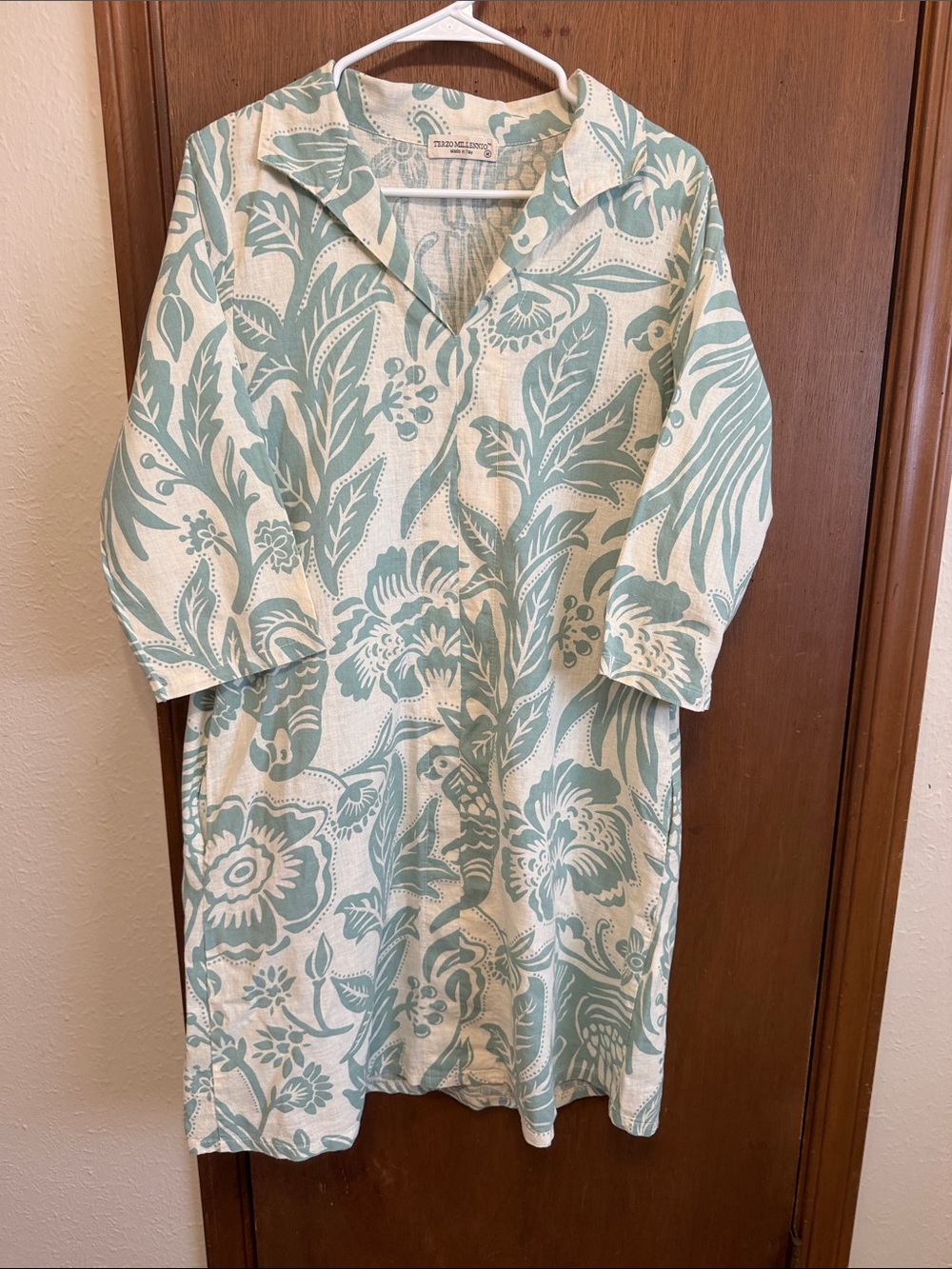 Lightweight Floral Midi Dress - Dusty Blue & Cream Sz M Linen Blend